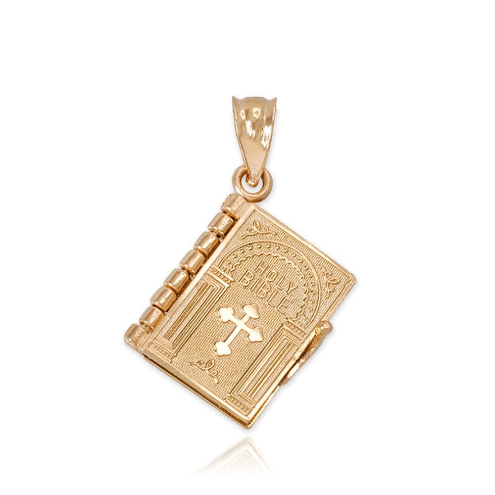 Claddagh Gold Dije 3D Biblia plegable con Padre Nuestro en Oro 14K - Bottonee Cross CM1487-14k-Pendant