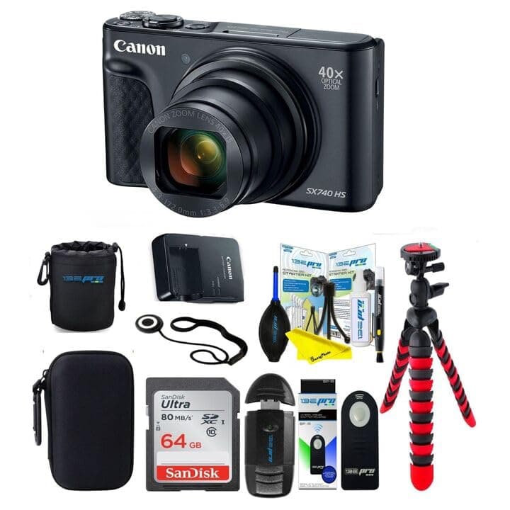 Cámara digital Canon PowerShot SX740 con zoom óptico 40x y pantalla LCD abatible de 3 pulgadas (camara con paquete de accesorios BuzzPhoto Pro, negro) 2956C001