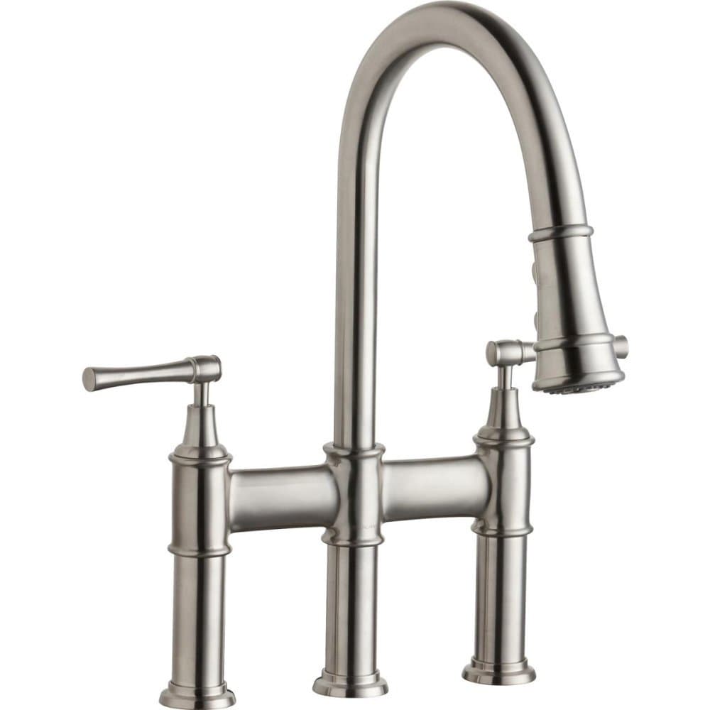 Elkay LKEC2037LS grifo puente de tres agujeros con rociador extraíble, Lustrous Steel