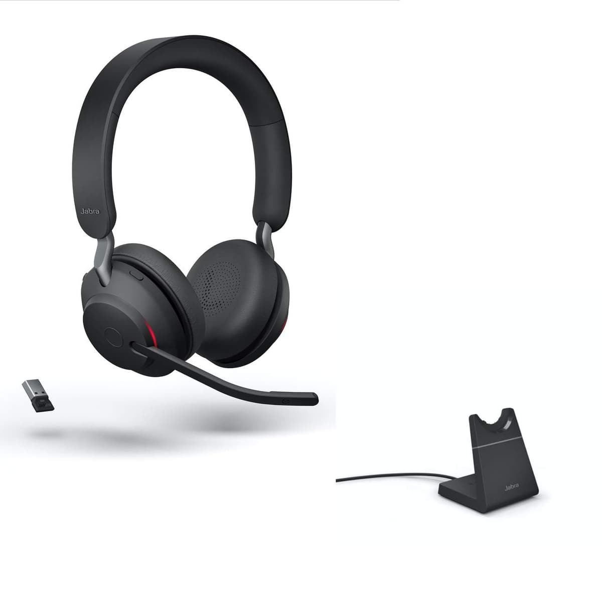 Jabra Evolve2 65 Auriculares Inalámbricos Certificados para MS Teams, Dongle Bluetooth, Compatibles con Zoom y Meet, Ideales para Home Office, Llamadas Telefónicas y Videollamadas, Incluye Billetera Móvil, Soporte Gold 26599-999-989-B