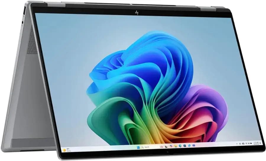 HP OmniBook X FLIP Copilot+ PC 16 pulgadas 2K táctil 2 en 1 portátil, AMD Ryzen AI 5 340, 16GB DDR5 RAM, 512GB SSD, teclado retroiluminado, Copilot+ PC, Windows 11 Home, Meteor Silver, 16-ar0013dx