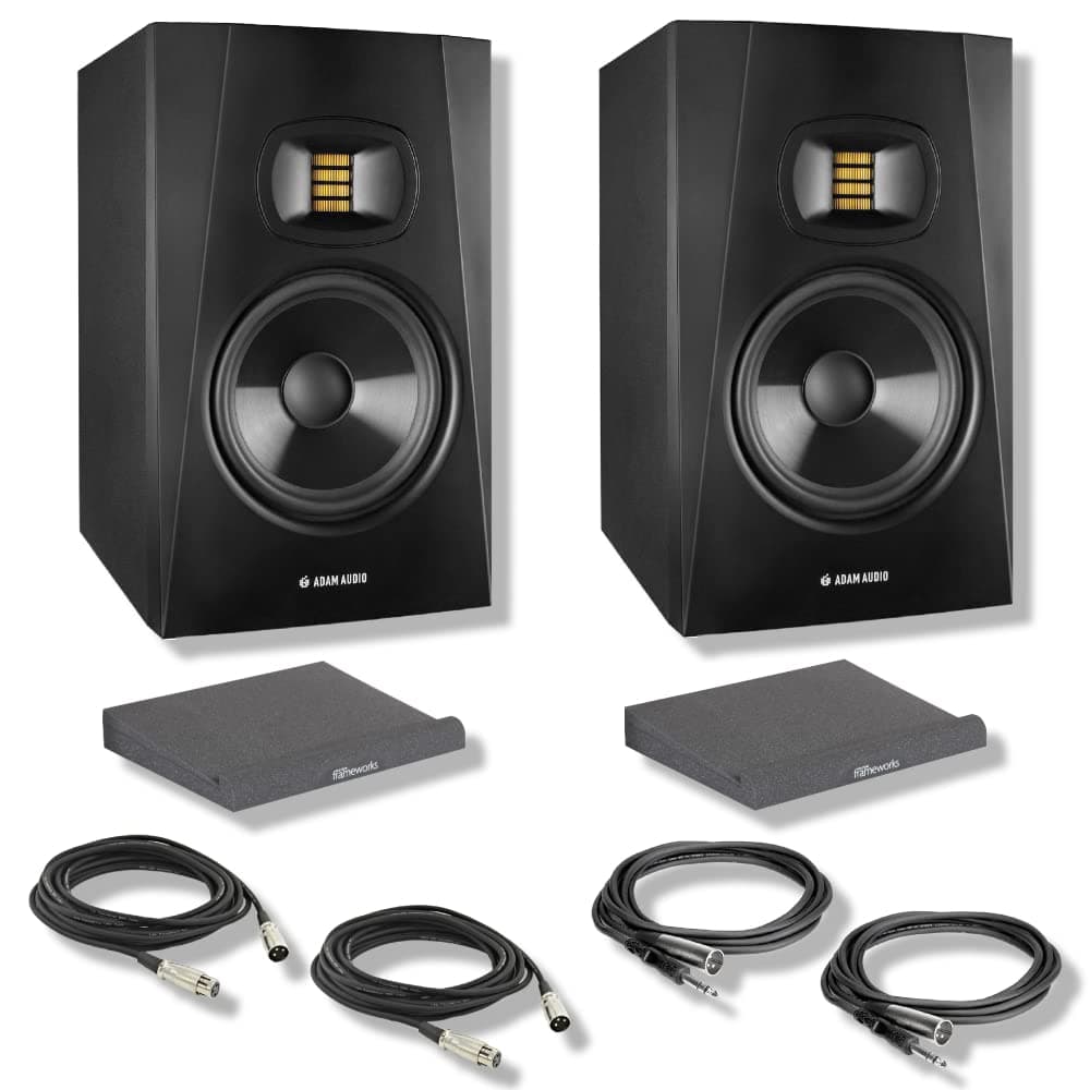 StreamEye Adam Audio T7V Monitores de estudio (par) con pads GFW-ISOPAD-MD, cables XLR y Hosa STX-105M T7V (Pair) | Cloth