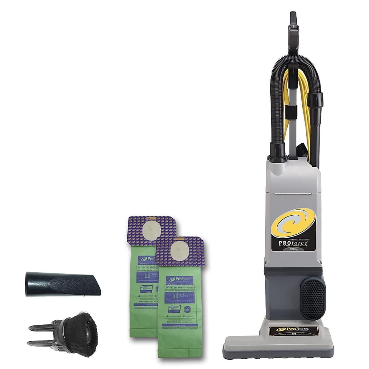 ProTeam ProForce 1500XP Aspiradora vertical con bolsa y filtración HEPA, uso comercial 107252