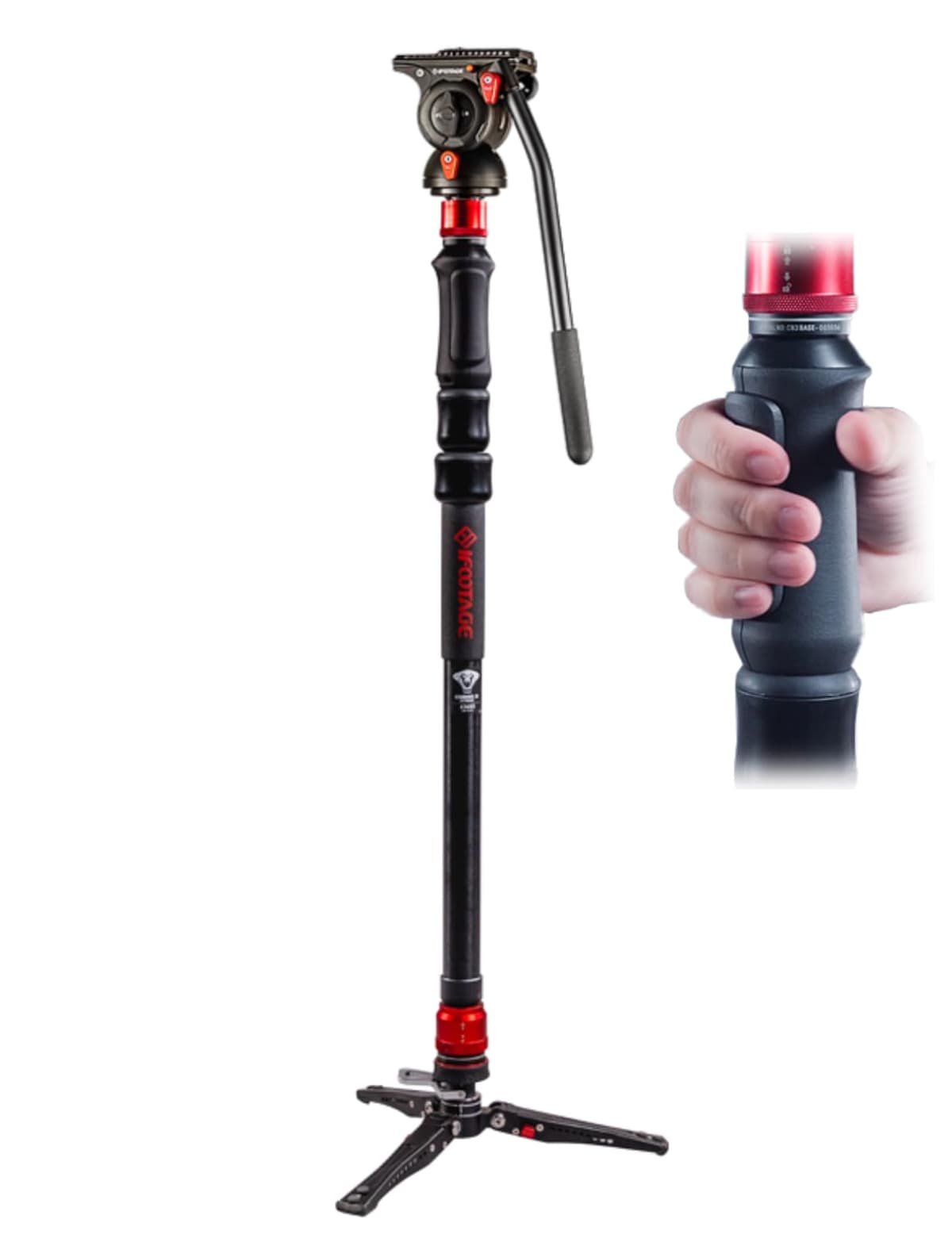 IFOOTAGE Cobra 3 Strike Monopié con Cabezal Fluido K5S, Monopié de 59" con Bloqueo de Pedal, Ajuste Rápido de Altura en Un Paso, para Fotografía de Aves/Animales/Eventos Deportivos/Bodas/Shows en Vivo IFT- A150S3+K5S