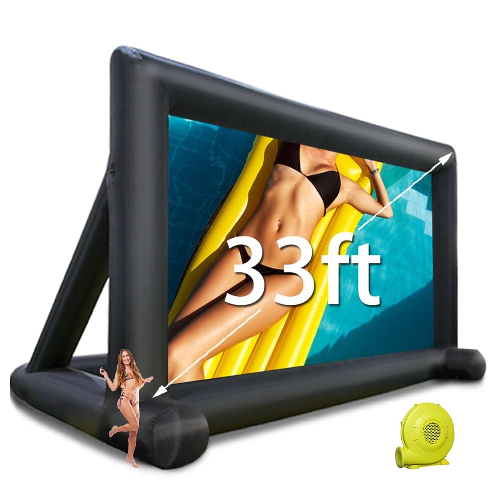 Yimukaka 33FT Pantalla inflable para cine al aire libre, pantalla de proyector sin costuras con soplador de aire, admite proyección frontal y trasera