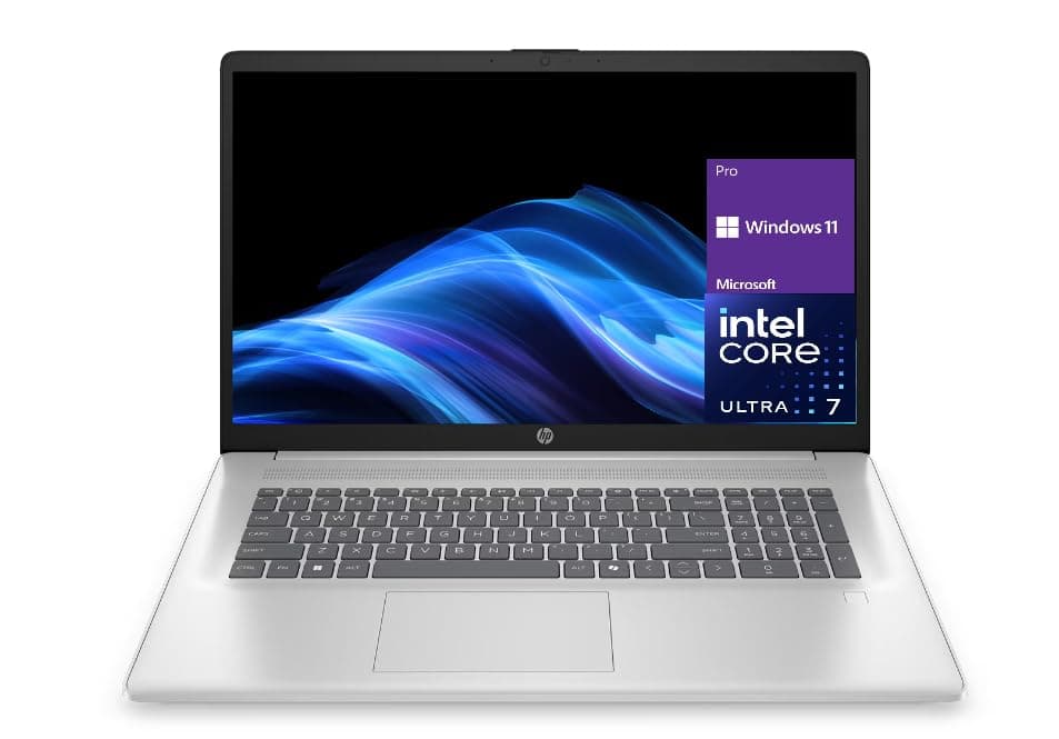 HP 17.3" portátil con IA, Intel Core Ultra 7 255U, 32 GB DDR5, 1 TB SSD, pantalla táctil HD, teclado retroiluminado, Windows 11 Pro, Wi-Fi 6, plateado natural CN500