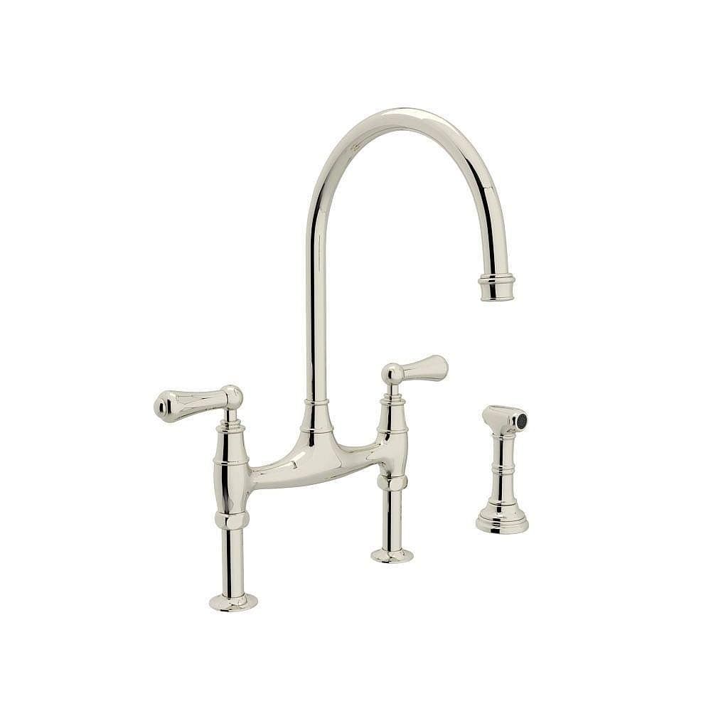Grifo de cocina Rohl Perrin & Rowe U.4719L-PN-2 tipo puente con pulverizador lateral, níquel pulido