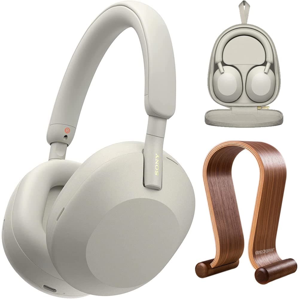 Sony WH-1000XM5 Auriculares Inalámbricos (Plateado) + Stand y Estuche E3SNWH1000XM5S