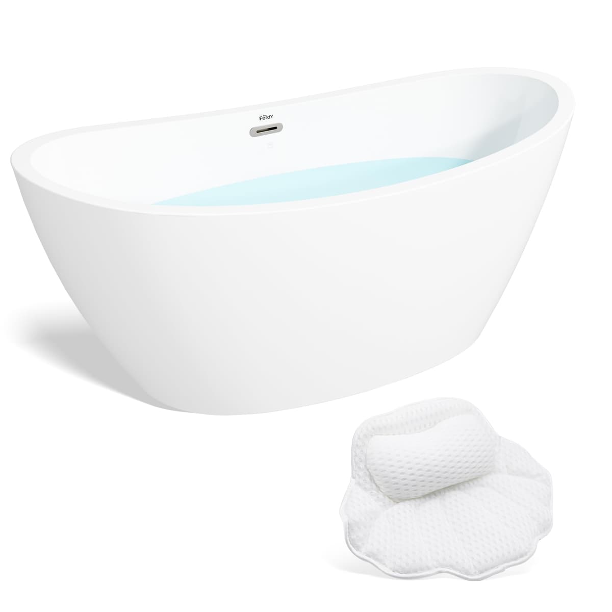 Tina independiente FerdY Naha 67" acrílica con cojín para baño y desagüe cromado Pillow-02588-1700