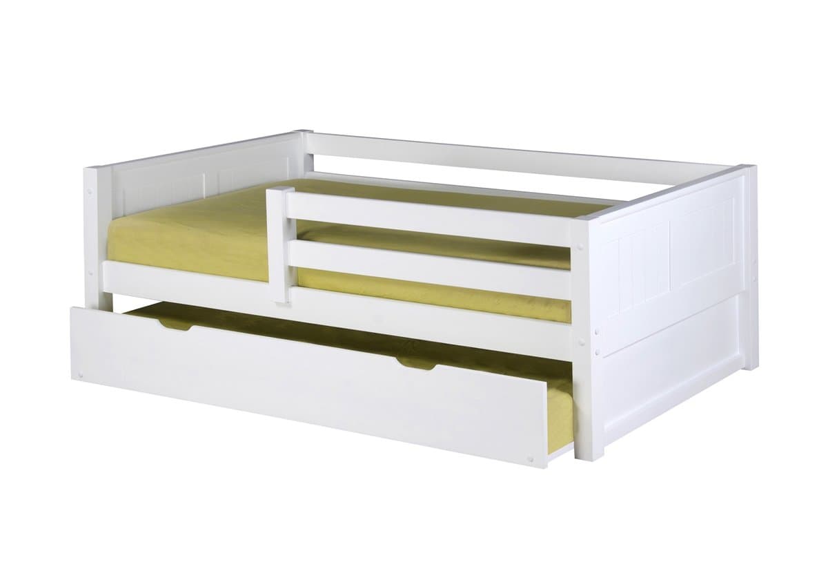 Camaflexi Panel Style cama tipo daybed de madera maciza con trundle y baranda frontal, Twin, blanco C323_TR