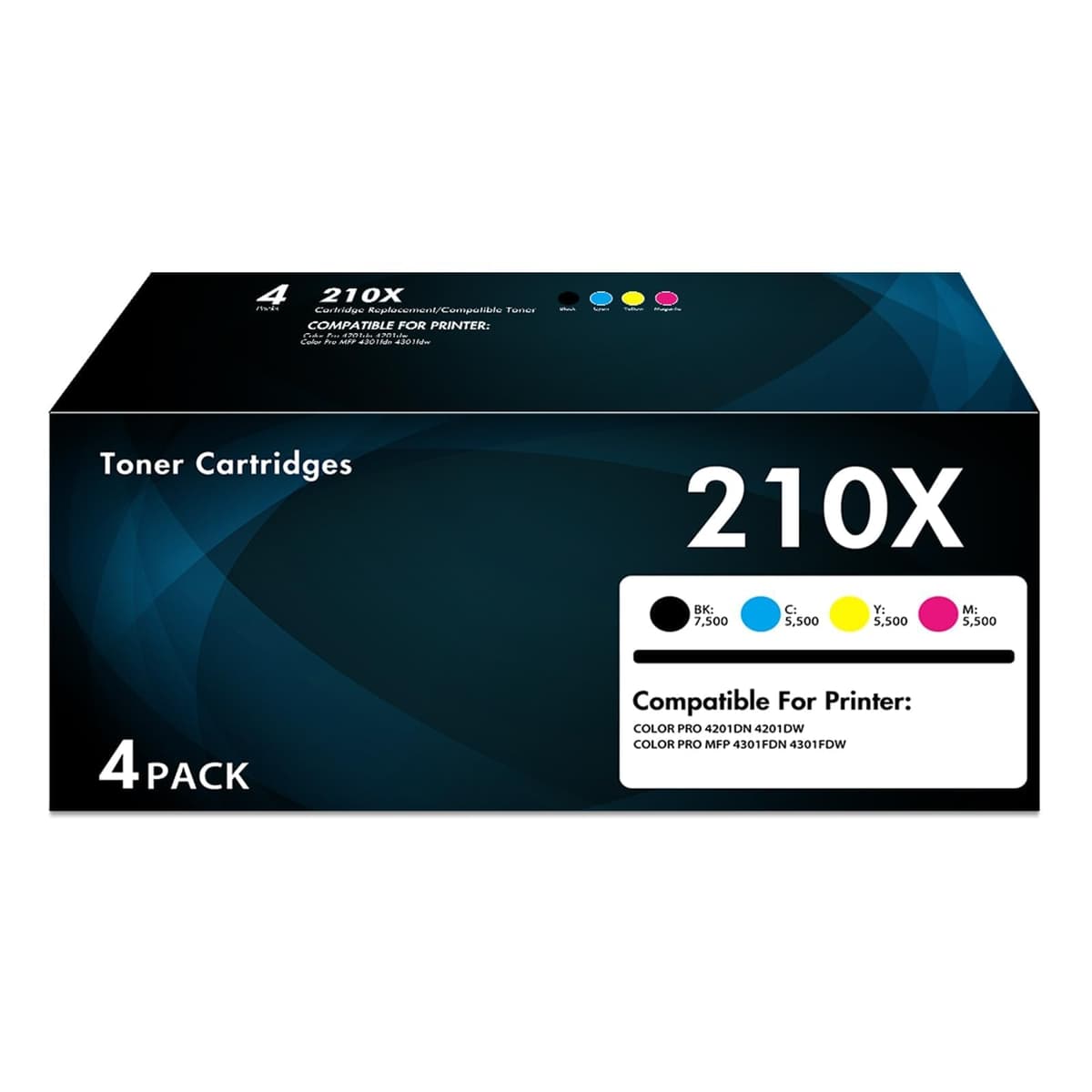 WOWTONER Pack 4 Toner 210X High Yield con chip compatible con HP 210X/210A - Negro/Cian/Amarillo/Magenta 210X Toner Cartridges High yield