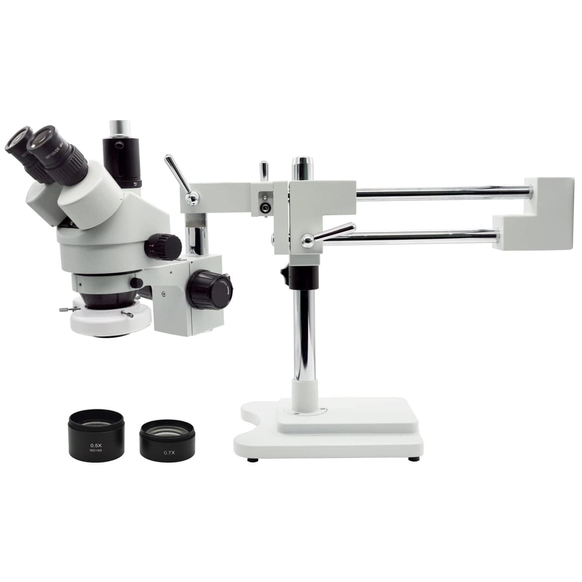 ZTEEERS Microscopio Estéreo Trinocular Profesional 3.5X-90X, Oculares WF10X, Zoom 0.7X-4.5X, Lentes Auxiliares 0.5X y 2.0X, Soporte de Brazo Doble, Anillo LED 56S ZS-07050