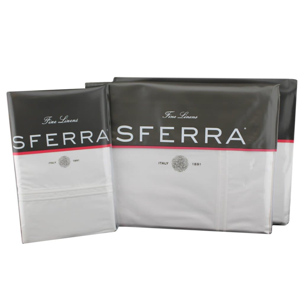 Sferra Grande Hotel Sheets King blanco - Percale de algodón italiano, doble fila de puntada satén T0-VALG-SBG9