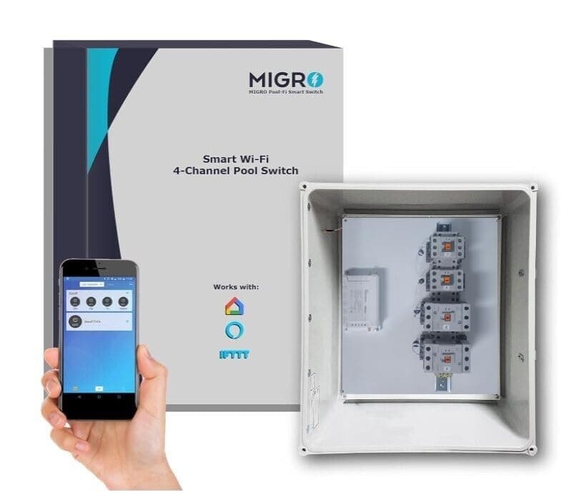 Migro Temporizador WiFi para Bomba de Piscina / Calefactor, Caja Exterior Impermeable, 60A/40A, 240VAC