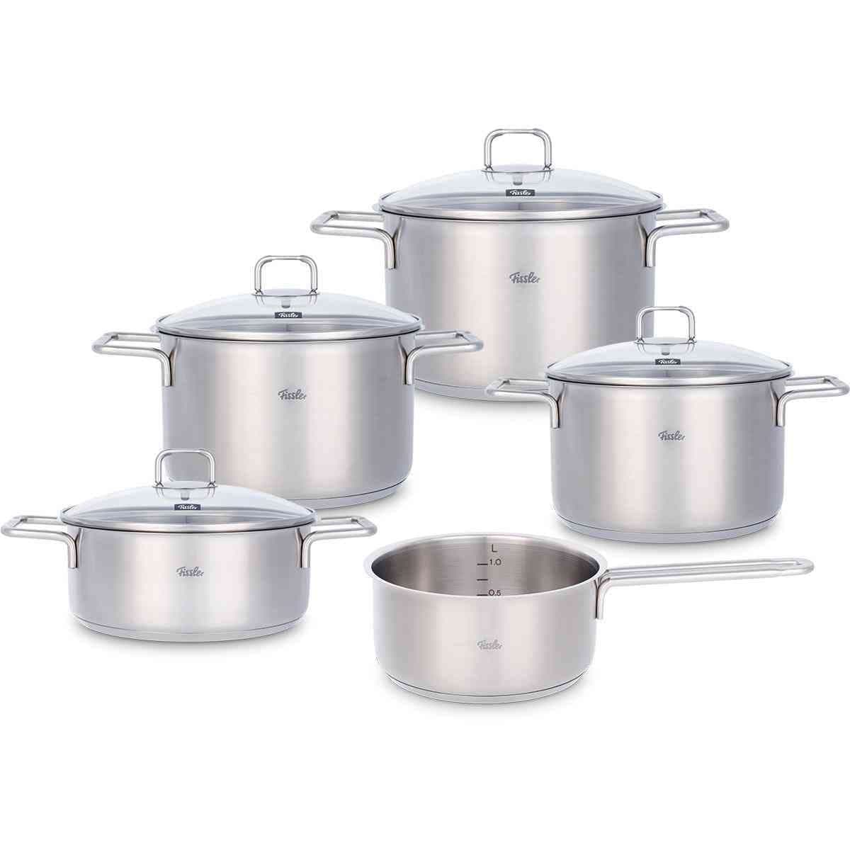 Fissler Hamburg Juego de ollas 9 piezas acero inoxidable 18/10 con tapas de vidrio 81110050000