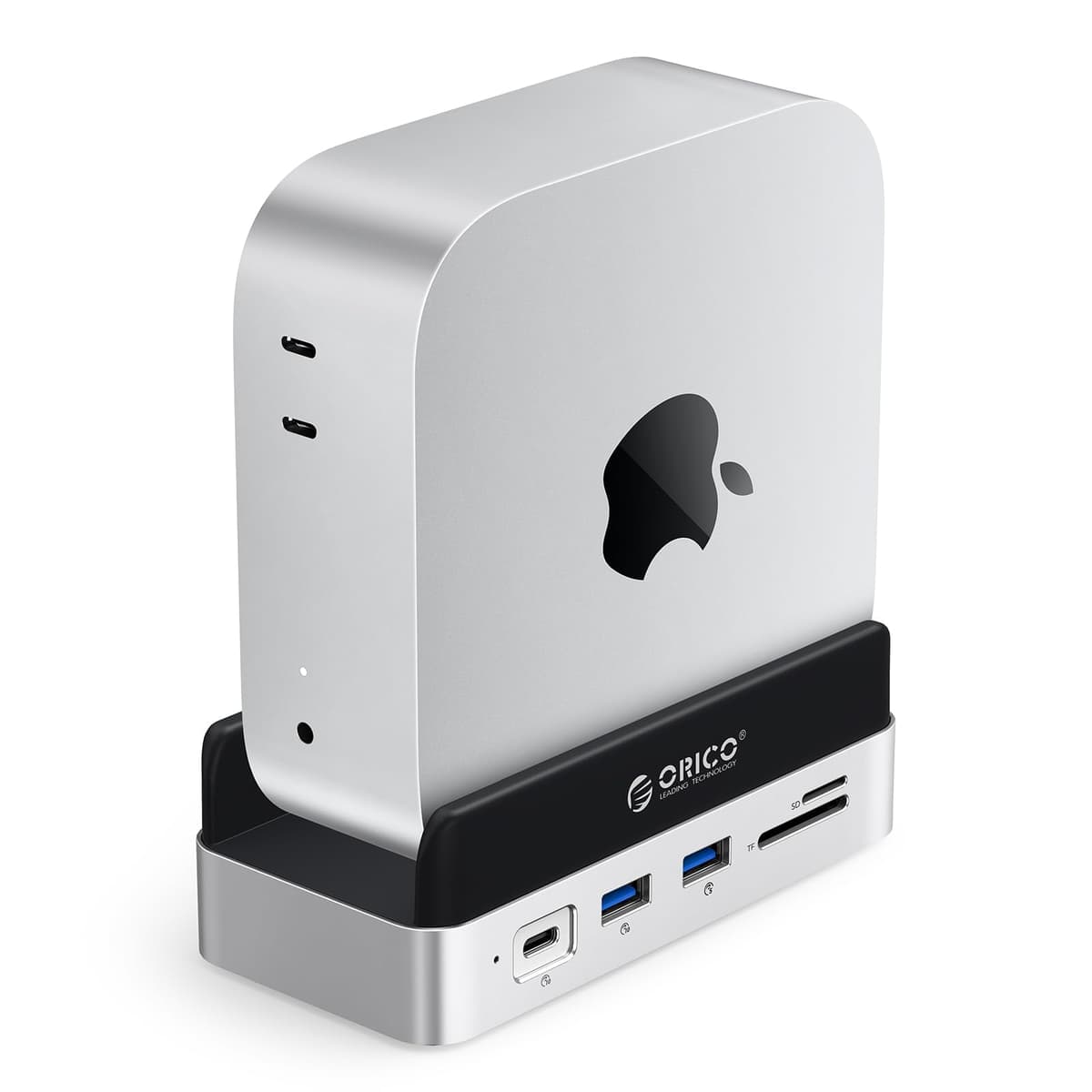 ORICO MiniDock y Soporte para Mac mini M4, Hub 9 en 1 de Aluminio con SSD NVMe 4TB, USB-C/USB-A 10Gbps, HDMI 4K, Ethernet Gigabit, Lector SD/TF, PD3.0 ORICO-VSP10-4T-SV-EP-JP