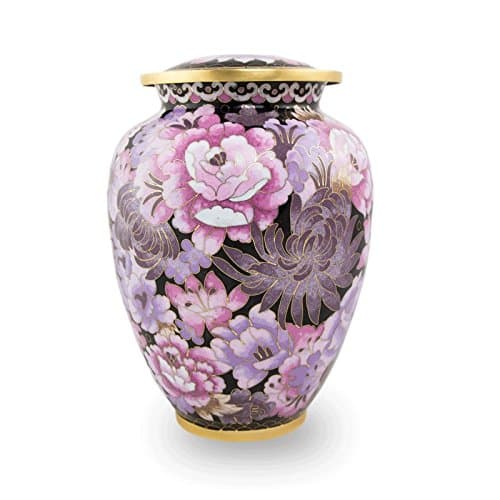 OneWorld Memorials Cloisonne Floral Bronze Urna memorial extra grande, capacidad hasta 210 in³, diseño floral rosa blush C115L