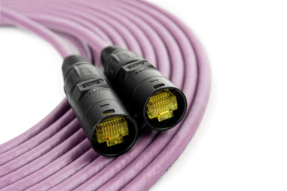 Sound Tools Herramientas de Sonido Cable CAT5e SuperCAT Profesional Apantallado con Conectores etherCON Neutrik, Chaqueta Flexible de Poliuretano (100 metros en Tambor, Púrpura) SC12-30