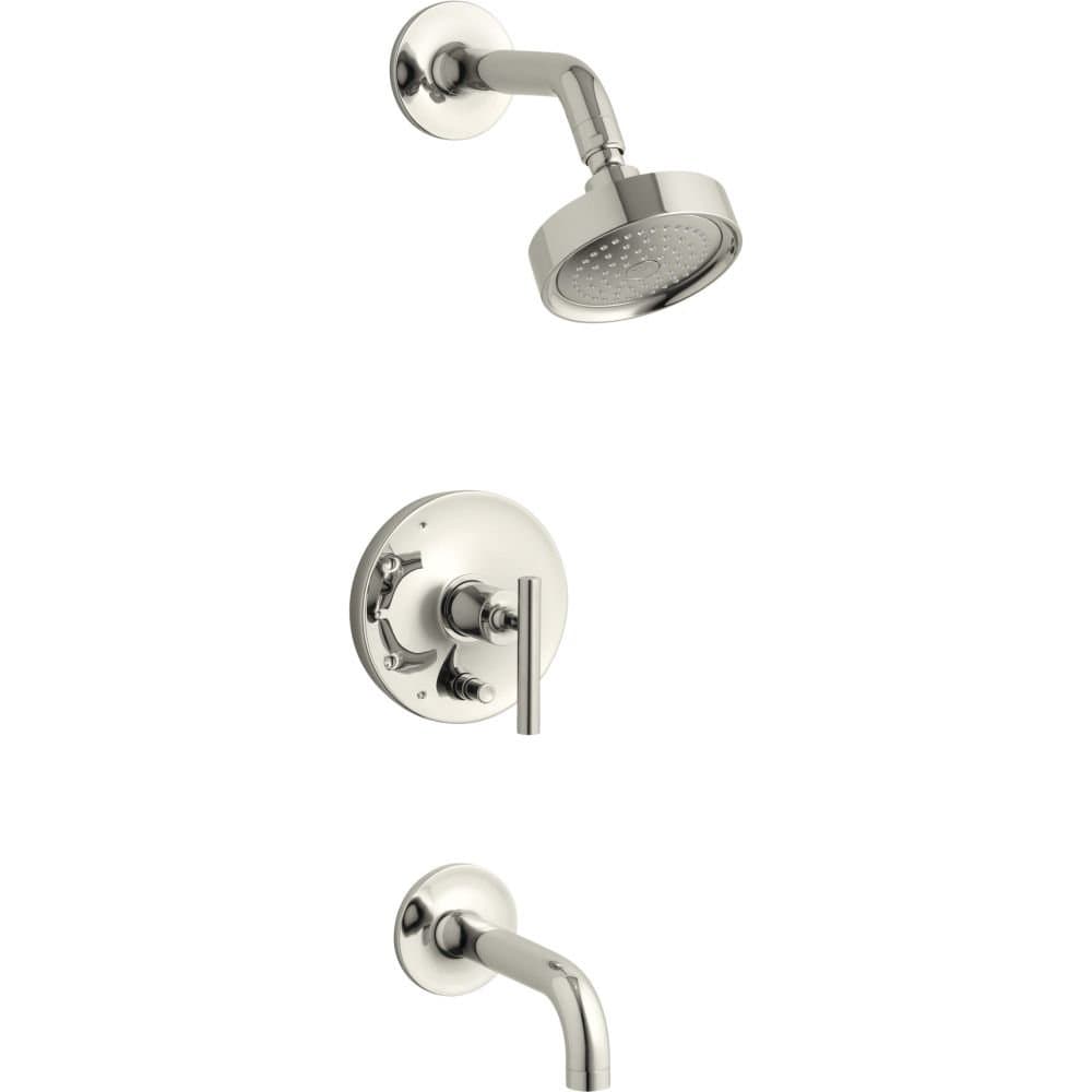 KOHLER T14421-4-SN Purist Rite-Temp trim para baño y regadera con diverter, pico 7-3/4" y manija palanca, Vibrant Polished Nickel