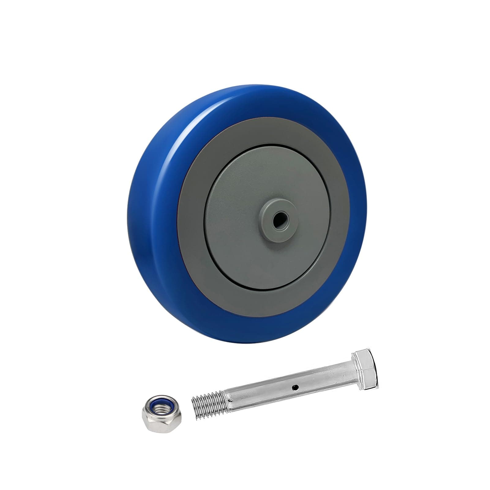 Rueda para Carrito LONGRUNFORU 5" x 1-1/4" Poliuretano, Eje 5/16", Azul (Pack 100) CT-SCF-5IN-05-100W-Blue