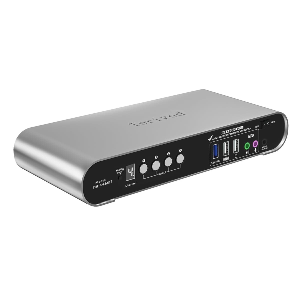 Terived KVM MST 4 Computadoras 4 Monitores (2HDMI 2DP) 4K@60Hz con USB 3.0, Hotkey y Control Remoto - Windows TDH44-MST