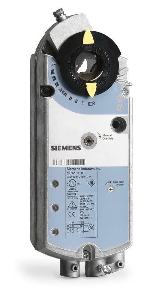 Siemens GCA136.1P Actuador rotatorio electrónico con retorno por resorte, 160 lb-in (18 Nm), 24 V, señal flotante, plenum