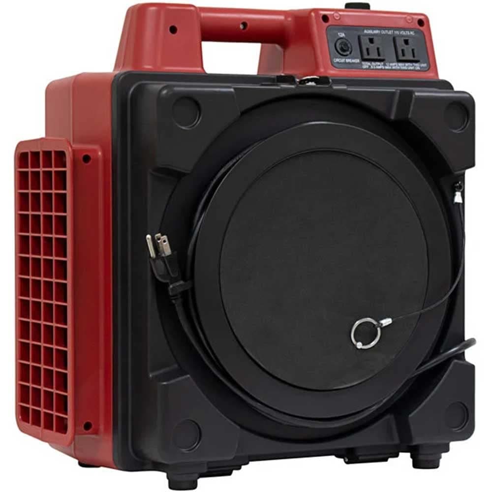 XPOWER X-2480A 1/3HP 550 CFM Air Scrubber - Mini purificador de aire profesional con 3 etapas y tomacorrientes GFCI integrados X-2480A-Red