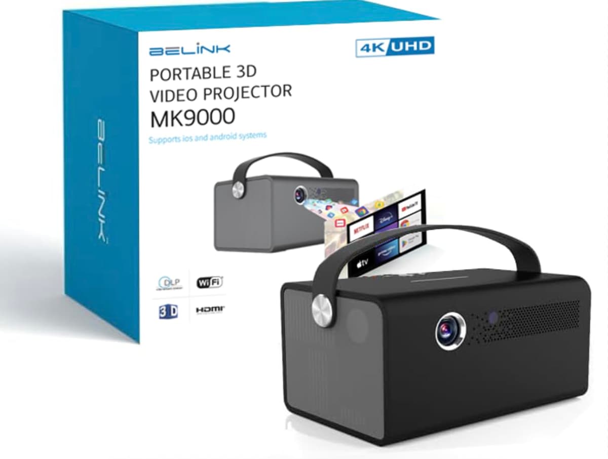 Proyector portátil 3D Belink MK9000, DLP LED, hasta 7500 lúmenes