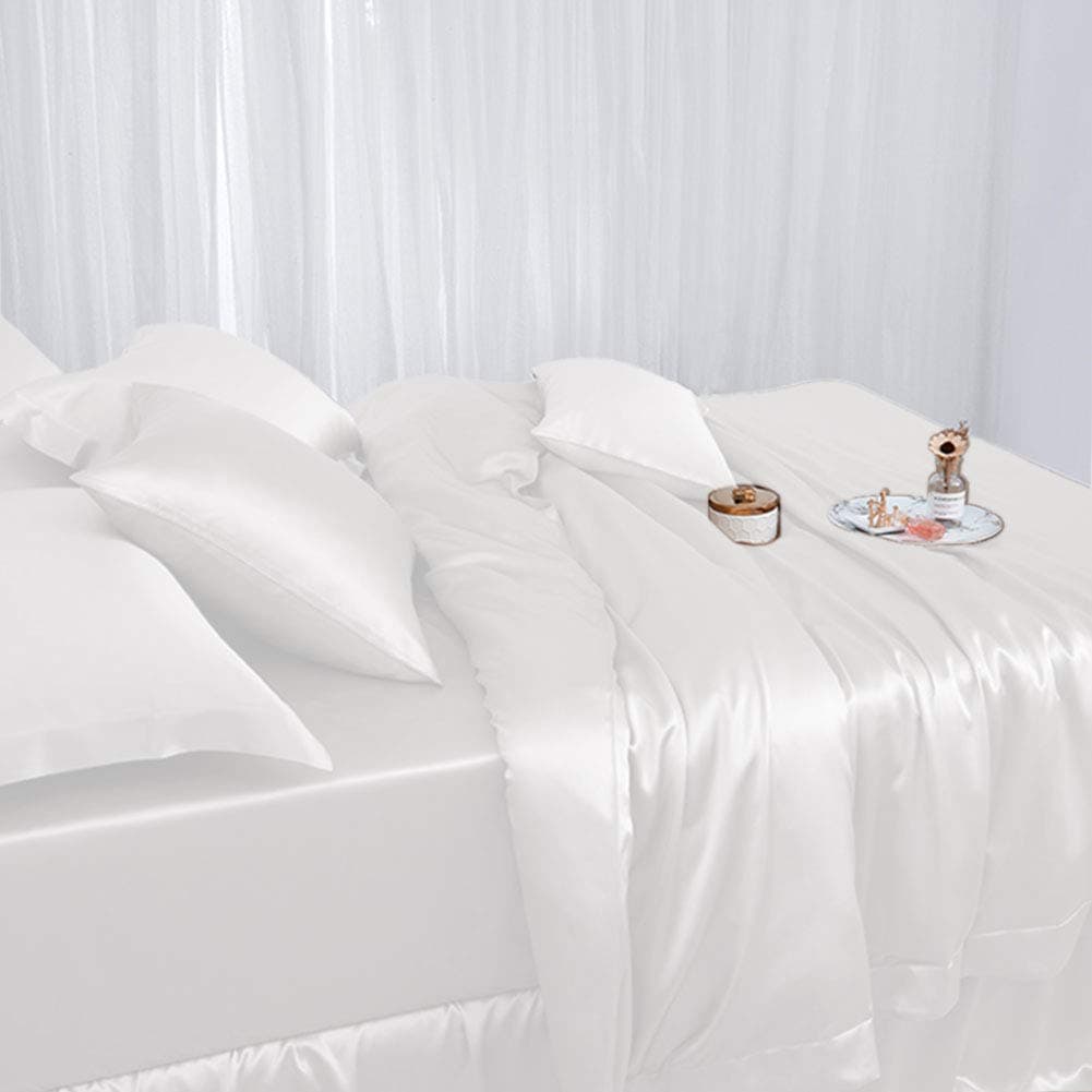 THXSILK Juego de sábanas 100% seda 22 Momme 4 piezas, King, color Blanco W01W21210FR