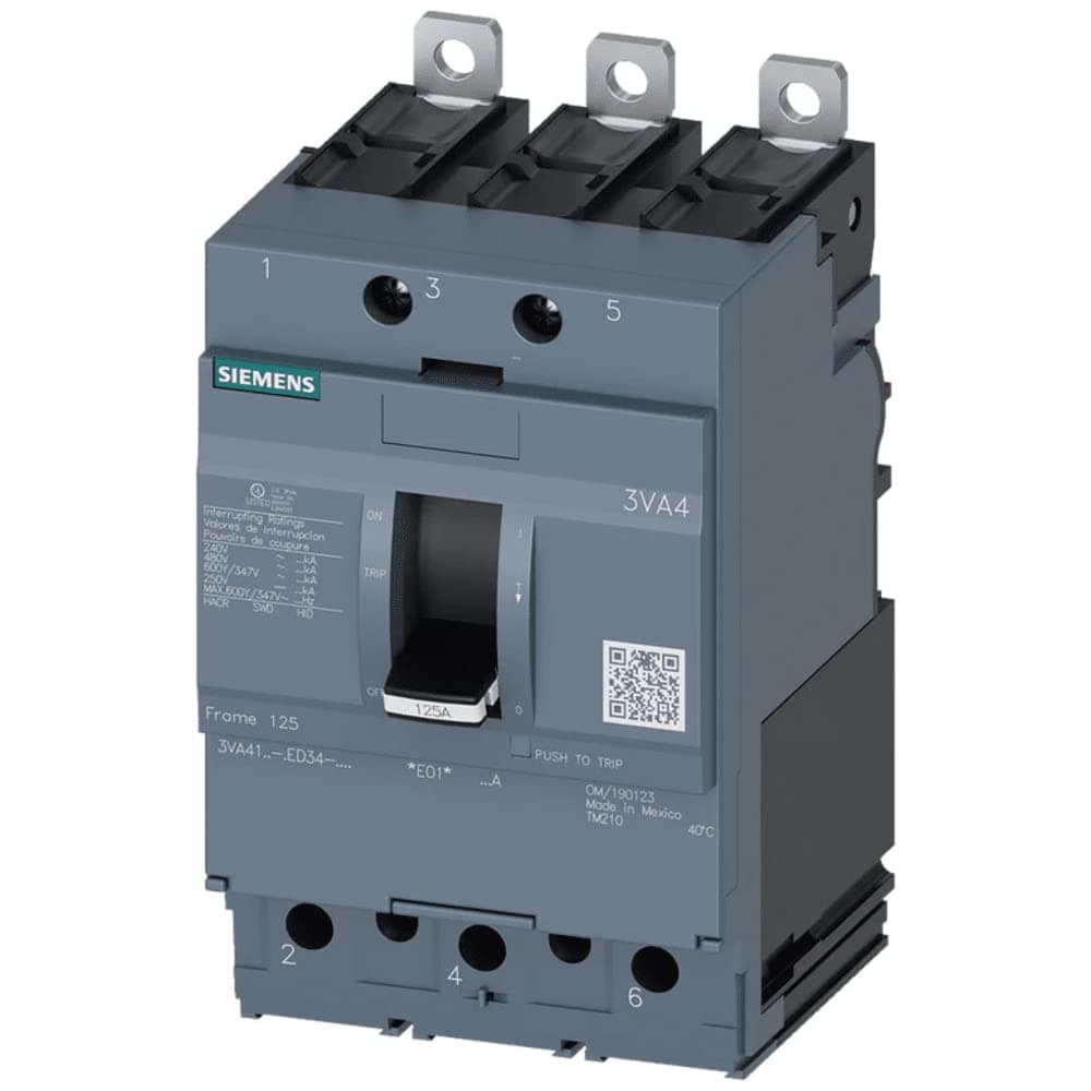 SIEMENS 3VA4180-6ED34-0AA0 Disyuntor 3VA41 3P 80A 65KA FTFM Carga, Negro