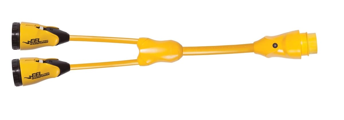 Adaptador Marinco Y504-2-504 EEL, 50A 125/250V macho a (2) 50A 125/250V hembras