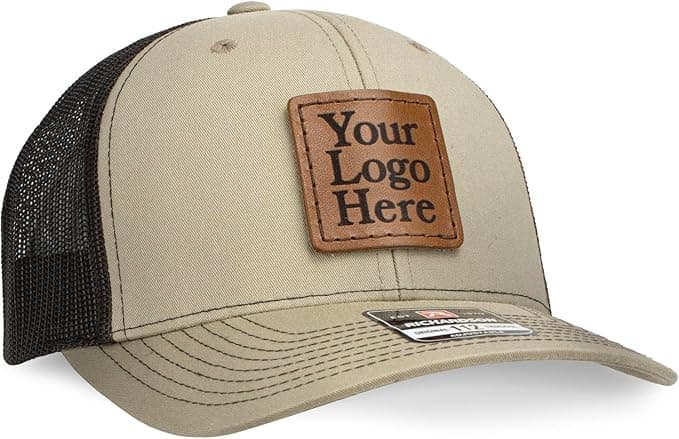 Oowee Custom Leather Patch Richardson 112 Trucker Hat - Khaki/Coffee OP-152-T2