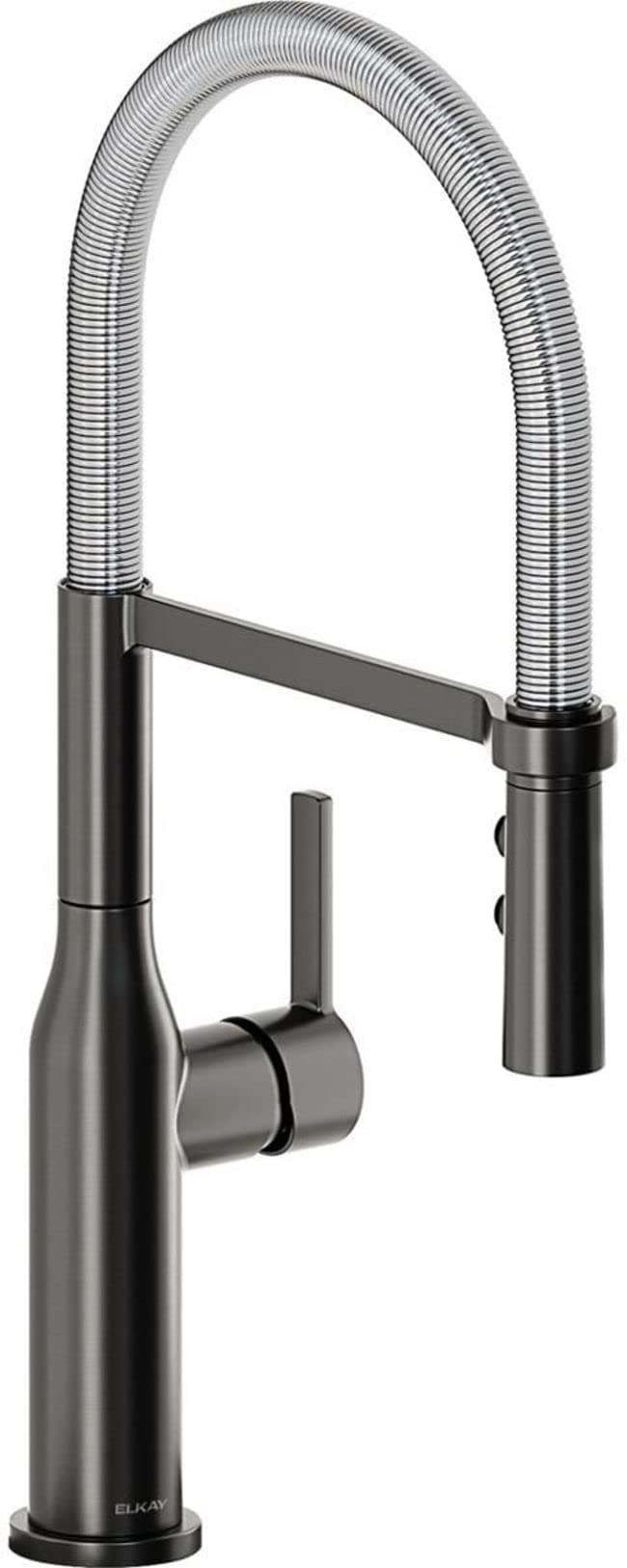 Elkay Avado grifo de cocina monomando con pico semi-profesional y manija de palanca, Black Stainless y Chrome LKAV1061BKCR