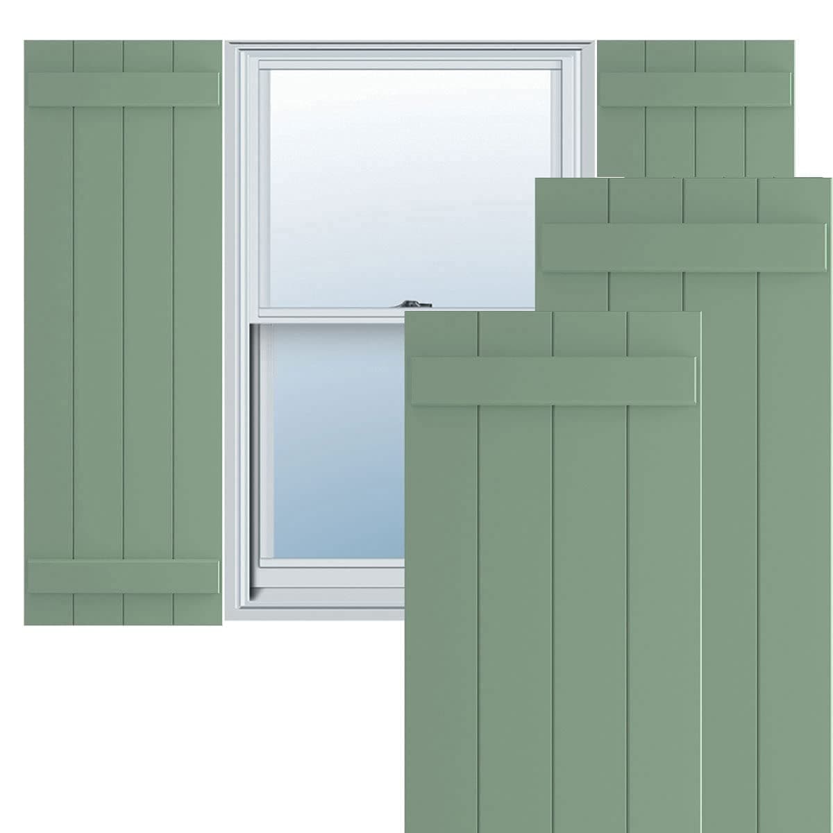 Ekena Millwork 21 1/2"W x 76"H True Fit PVC Four Board Joined Board-n-Batten Shutters, Track Green (Par) TFP101BBF21X076TG