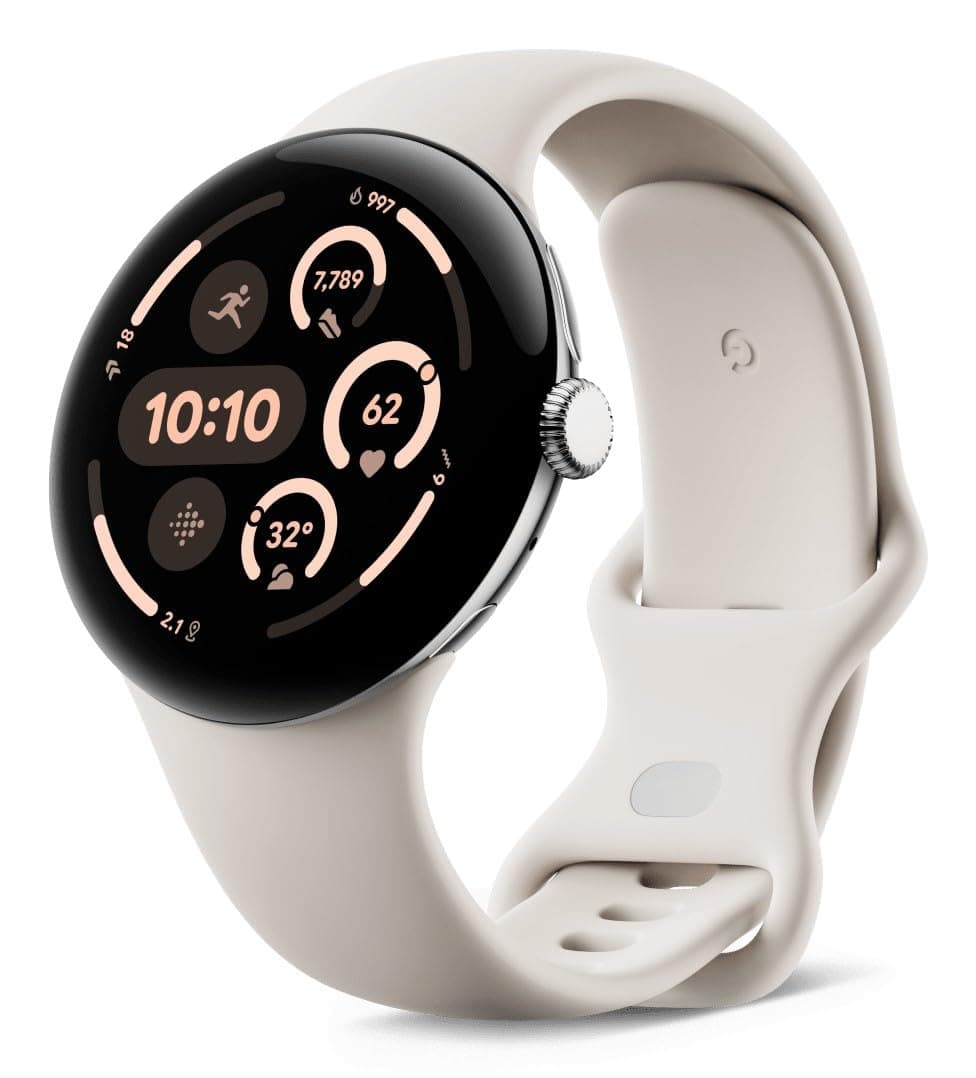 Google Pixel Watch 3 (45 mm) - Smartwatch Android con monitoreo de frecuencia cardíaca, funciones avanzadas de running de Fitbit, análisis de actividad, batería de 24 horas - Caja de aluminio plateado pulido - Correa porcelana - LTE GRY0E