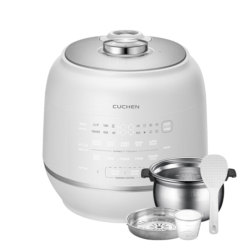 Cuchen CRT-RPD1010IEWUS (1.8 cuartos): sirve para 10 personas | Arroz, enlatado y cocción multi-menú elaborados expertamente | Olla arrocera IH de inducción de ultra alta presión 2.1 | Olla interior de acero inoxidable 316Ti, Sistema de bloqueo de potencia de acero inoxidable | Auto limpieza al vapor | Guía por voz | Hecho en Corea (BLANCO STS, 10 TAZAS)