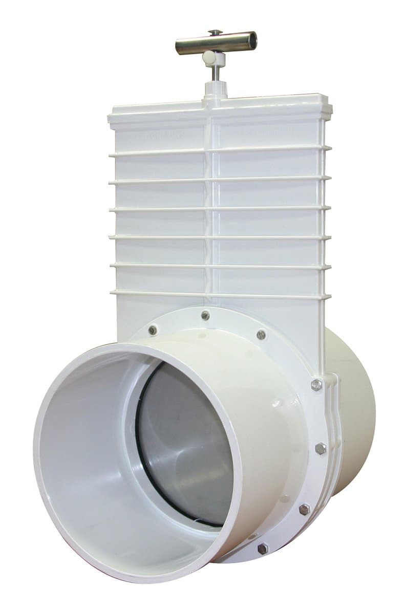 Válvula compuerta Valterra 6801,8" PVC con acople slip/hub y pala en acero inoxidable