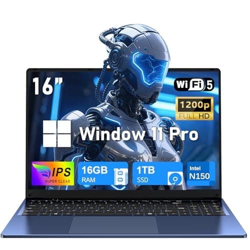 NIAKUN Laptop para Gaming, Computadora Portátil Windows 11 Pro 2026, 16GB RAM 1TB SSD, Procesador Intel N150 (hasta 3.6GHz), Teclado Retroiluminado, Pantalla FHD de 16", Office 365, Batería de 6000 mAh, Webcam, Para Negocios y Estudiantes NY-08