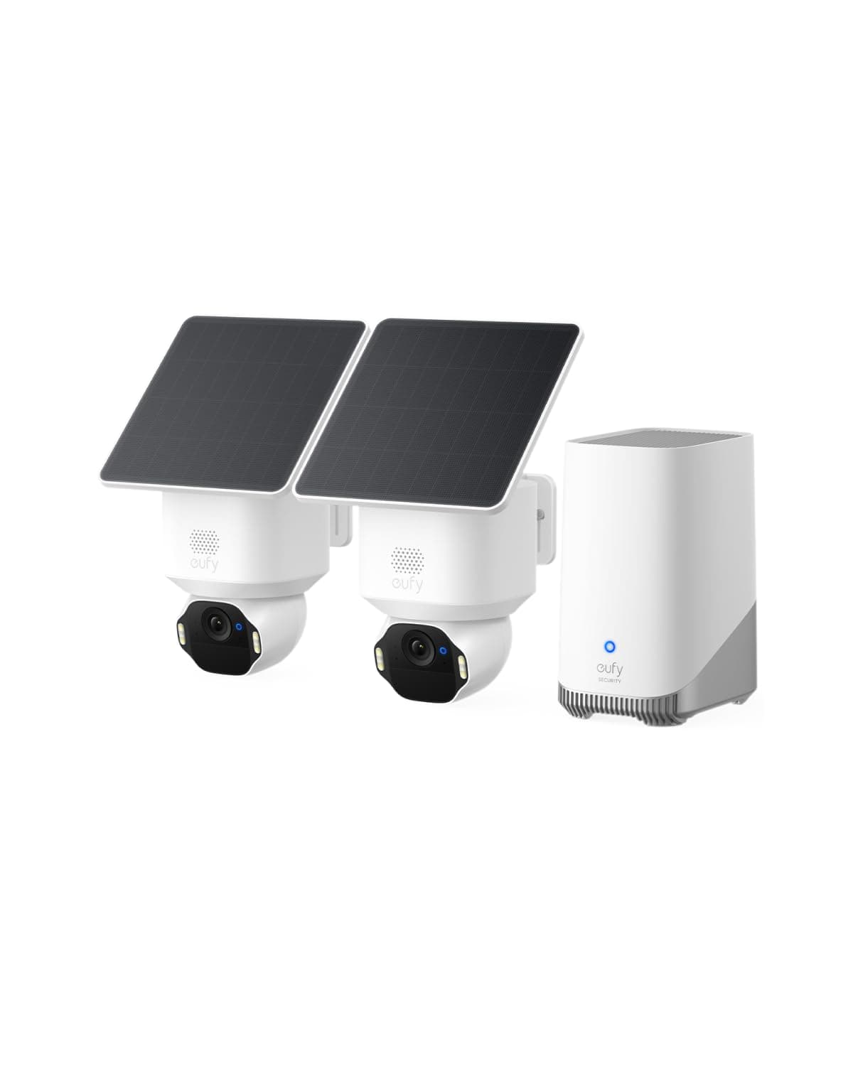 eufy Security SoloCam E42 Kit de 2 Cámaras (HomeBase S380), Cámara de Seguridad 4K Inalámbrica Exterior, Alimentada por Energía Solar, Seguimiento de Movimiento con IA, Luz Estroboscópica, Pan y Tilt, Reconocimiento Facial, Almacenamiento Local hasta 16 TB T8173