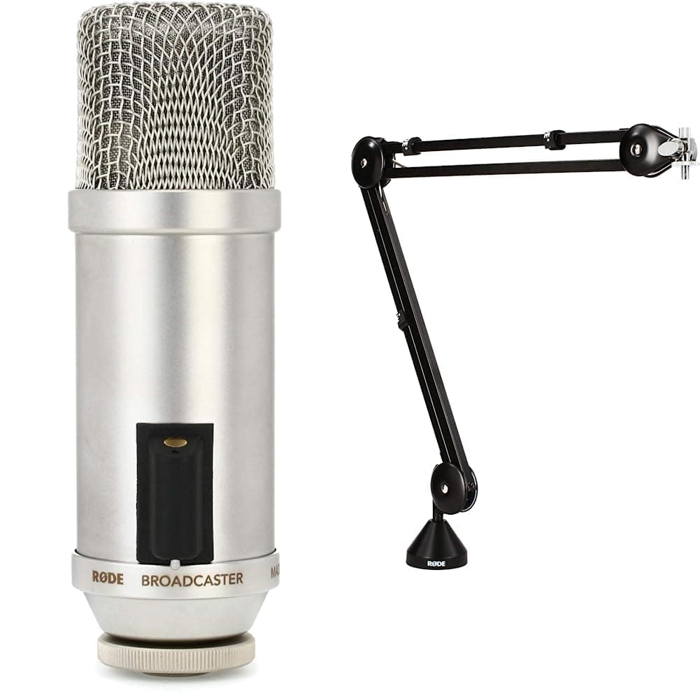 Rode Broadcaster Micrófono condensador de diafragma grande con brazo PSA1 (bundle), Silver