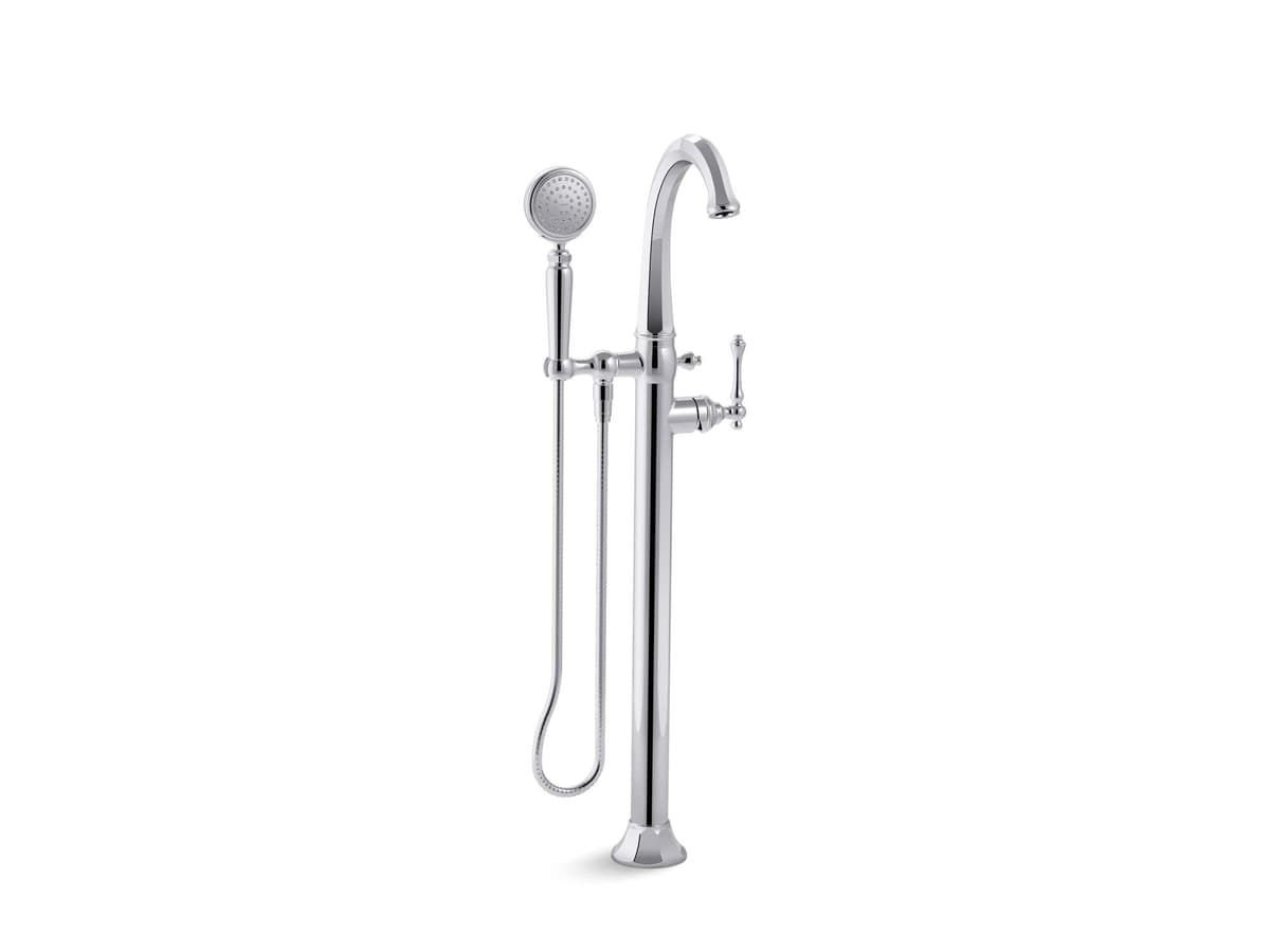 KOHLER Kelston T97332-4-CP Kit de llenador de bañera para piso con ducha de mano, Cromado pulido K-T97332-4-CP