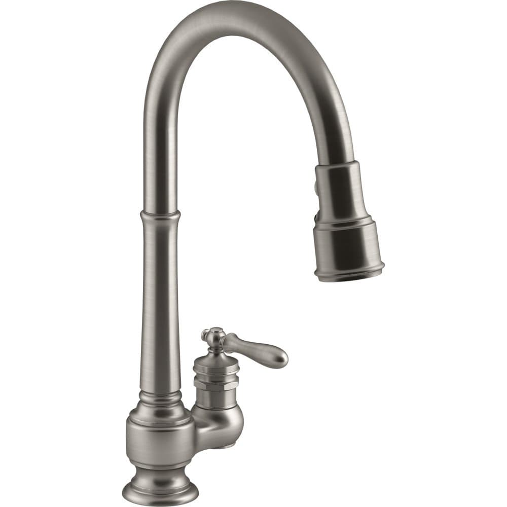 Kohler 99260-VS Grifo de Cocina de un Solo Agujero Artifacts con Caño Extraíble de 17-5/8 in. y Cabezal de Rociado de 3 Funciones, Vibrant Stainless, One Size