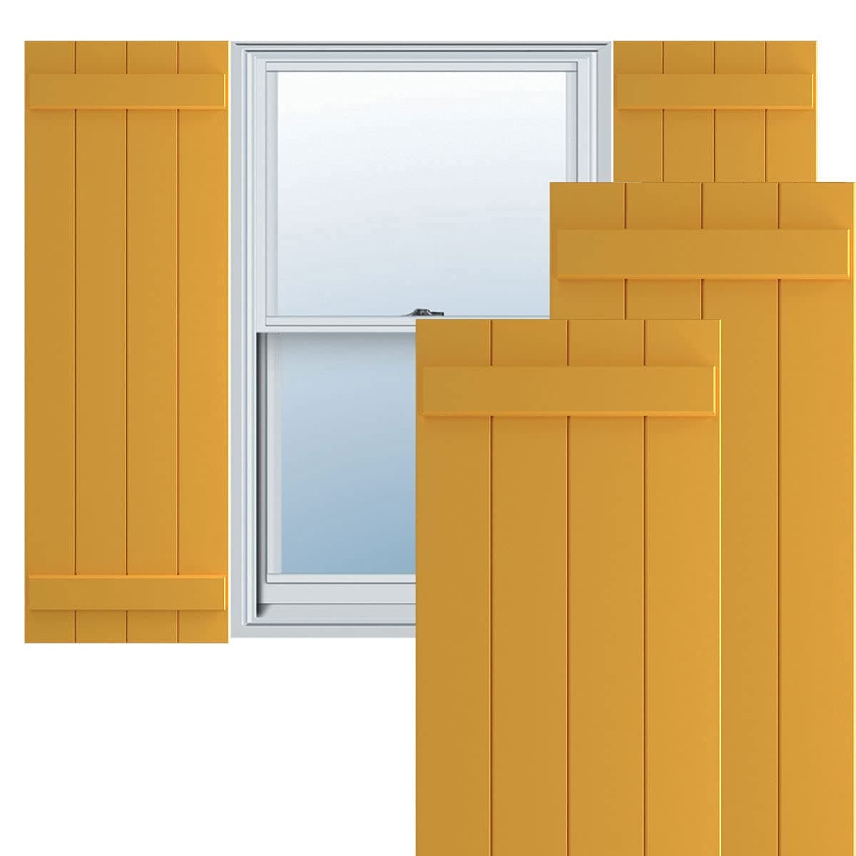 Ekena Millwork 21 1/2"W x 76"H True Fit PVC Four Board Joined Board-n-Batten Shutters, Turmeric (Par - Sin herrajes) TFP101BBF21X076TU