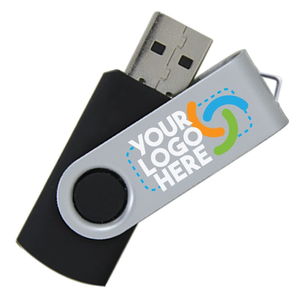 Flashscot Pendrive USB giratorio personalizado 32GB con logo, cuerpo negro/clip plateado - Pack 200 U0203T200