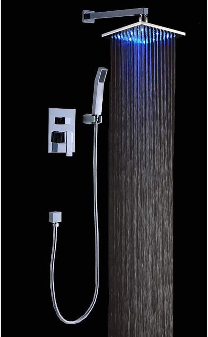 Set de Ducha de Lujo Cascada para Baño con Lluvia, Cabezal de Ducha LED, Válvula de Doble Función y Ducha de Mano de Latón (12 Pulgadas, Oro Rosa) CSLED6106-1247RGLD