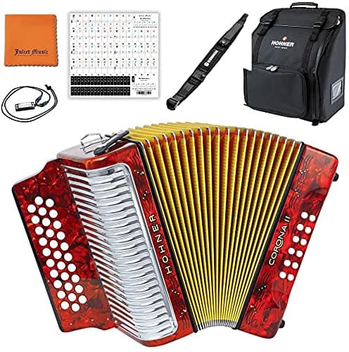 Hohner Corona II Classic 3523ER E/A/D 43 Teclas Roja + Accesorios (Bundle)
