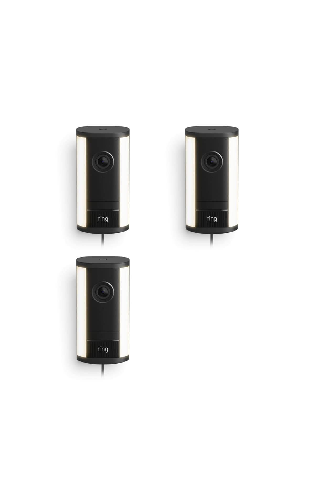 Camara Ring Spotlight Pro con enchufe (ultimo modelo) para hogar o negocio, Retina 4K con video gran angular, zoom mejorado 10x y focos de 600 lumenes, paquete de 3, negro 53-101029