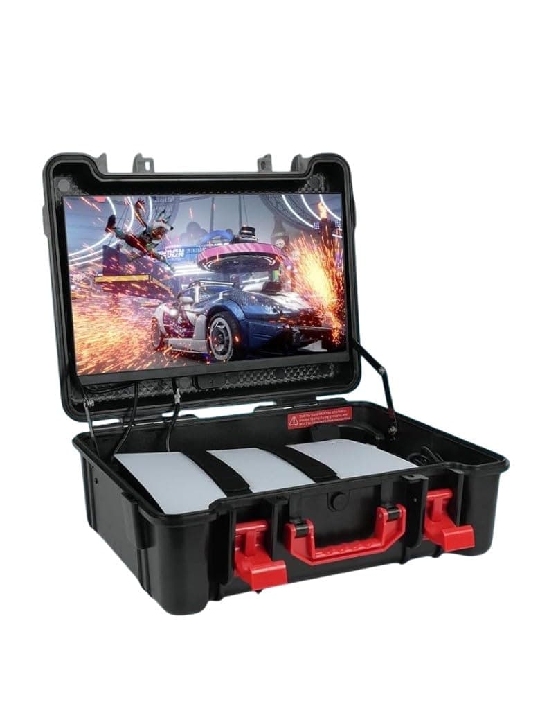 ARMORR GAMERSBOX Monitor de Juegos Portátil - Pantalla IPS FHD de 21.5" (máx. 75Hz, FreeSync), Estuche Rígido Resistente IP65, Compatible con PS4/PS5 Xbox, Cable HDMI, Carrito con Ruedas y Soporte VESA AR-22111