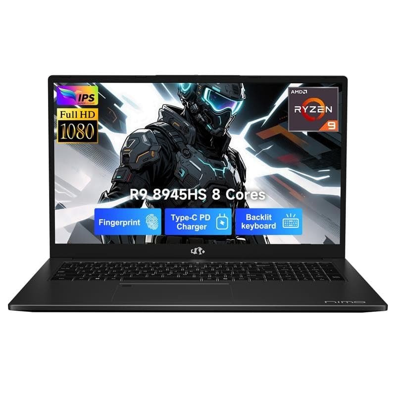NIMO N175 17.3" FHD Gaming Laptop, Ryzen 9 8945HS, 16GB RAM, 2TB SSD, Radeon 780M, PD 100W, Huella