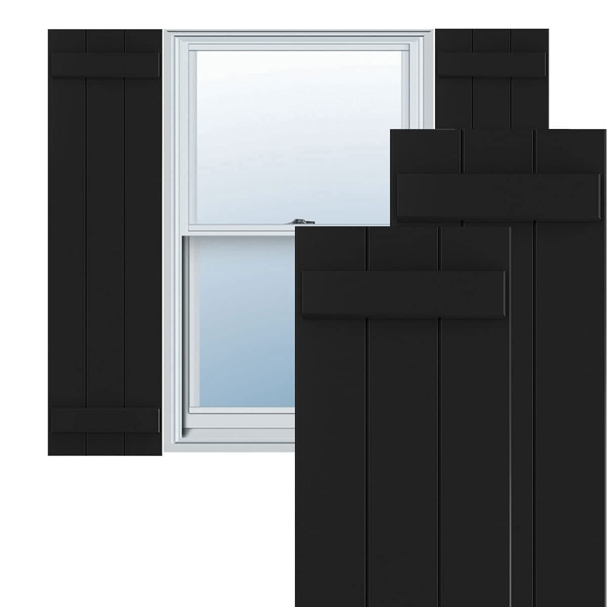 Persianas PVC True Fit 16 1/8" x 73" Ekena Millwork Three Board Board-n-Batten Negro (par) TFP101BBF16X073BL